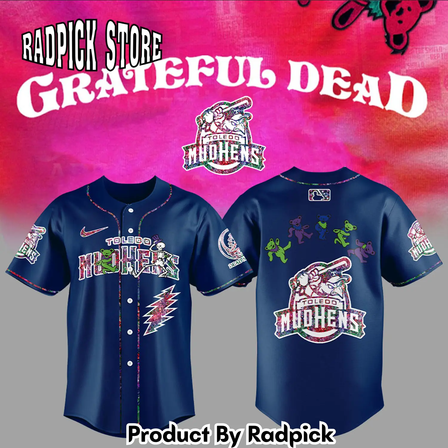 Radpick toledo mud hens grateful dead night baseball jersey rp12724